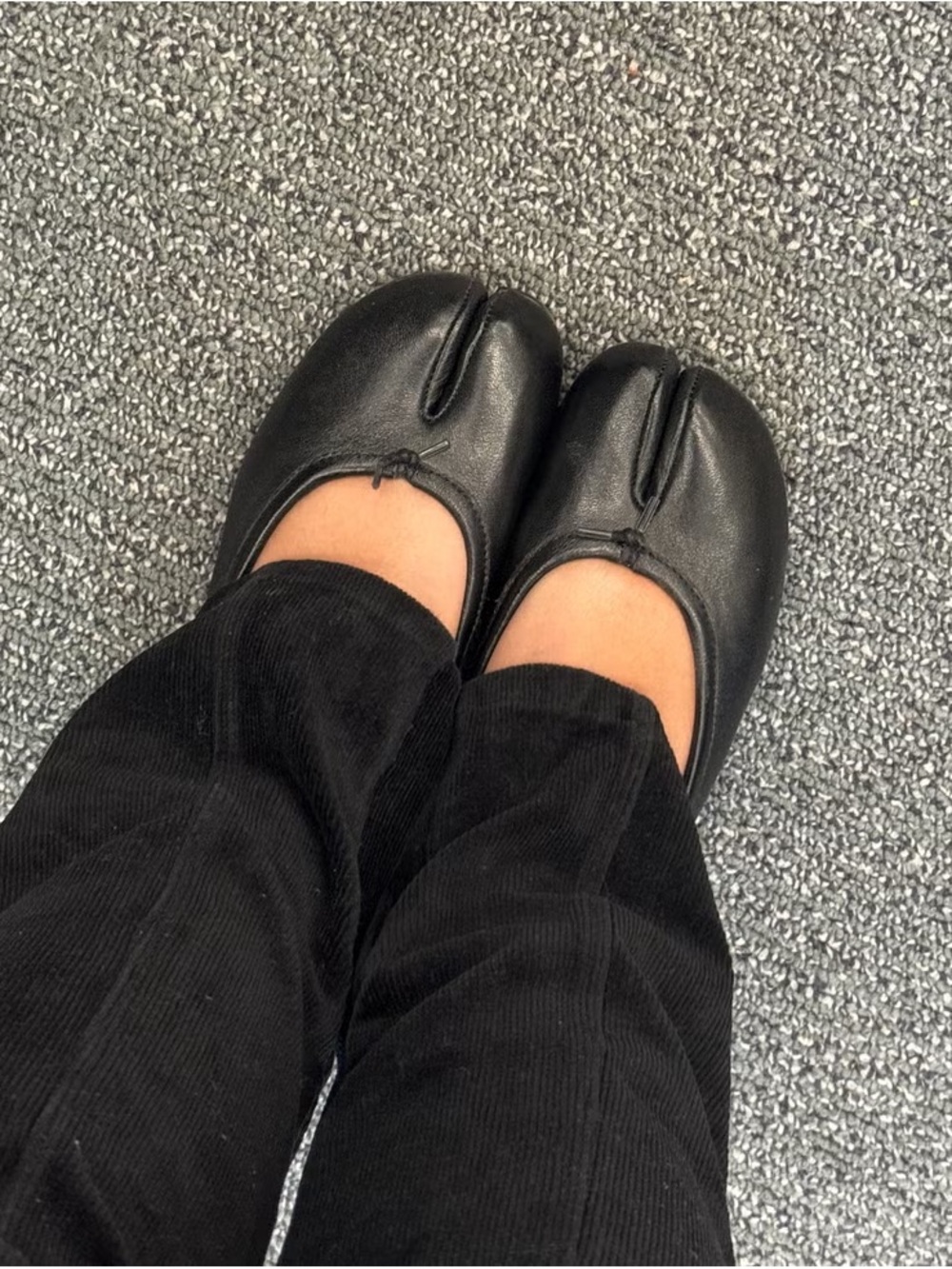 Black Tabi Leather Ballet Flats